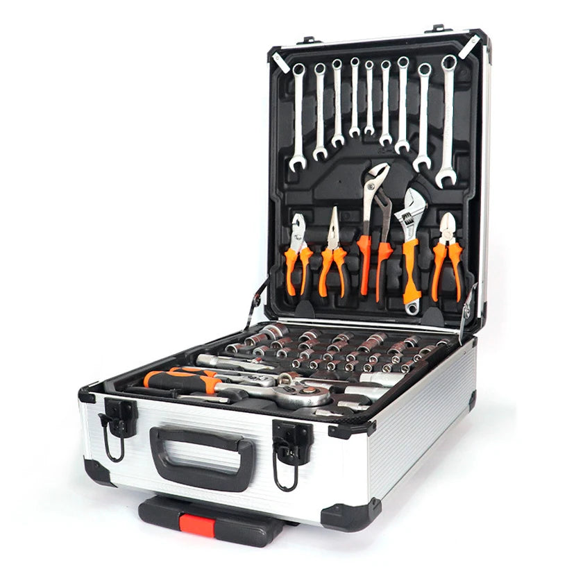 Hardware Tools 187 Pieces Aluminum Trolley Box Auto Repair Tools Suitable for Household Auto Repair Ratchet Wrench Set