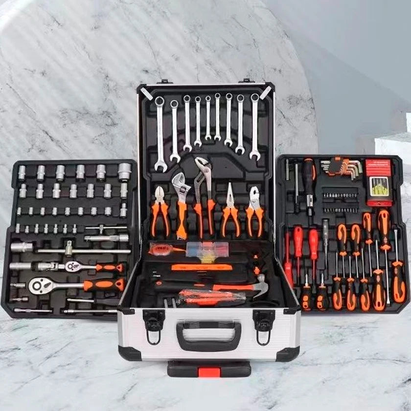 Hardware Tools 187 Pieces Aluminum Trolley Box Auto Repair Tools Suitable for Household Auto Repair Ratchet Wrench Set