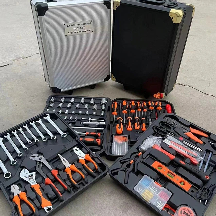 Hardware Tools 187 Pieces Aluminum Trolley Box Auto Repair Tools Suitable for Household Auto Repair Ratchet Wrench Set