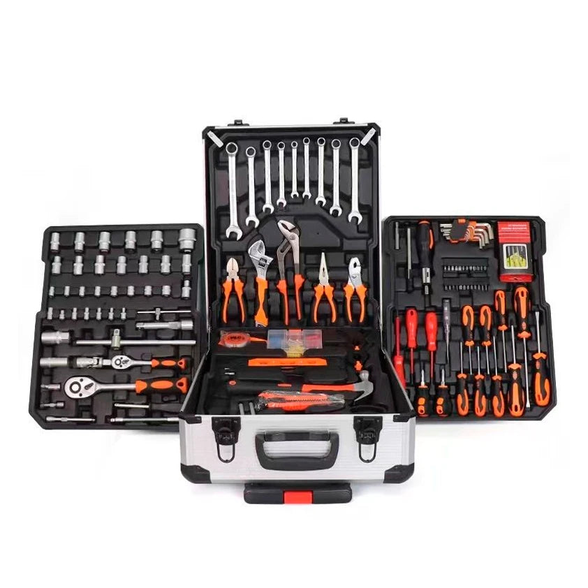 Hardware Tools 187 Pieces Aluminum Trolley Box Auto Repair Tools Suitable for Household Auto Repair Ratchet Wrench Set