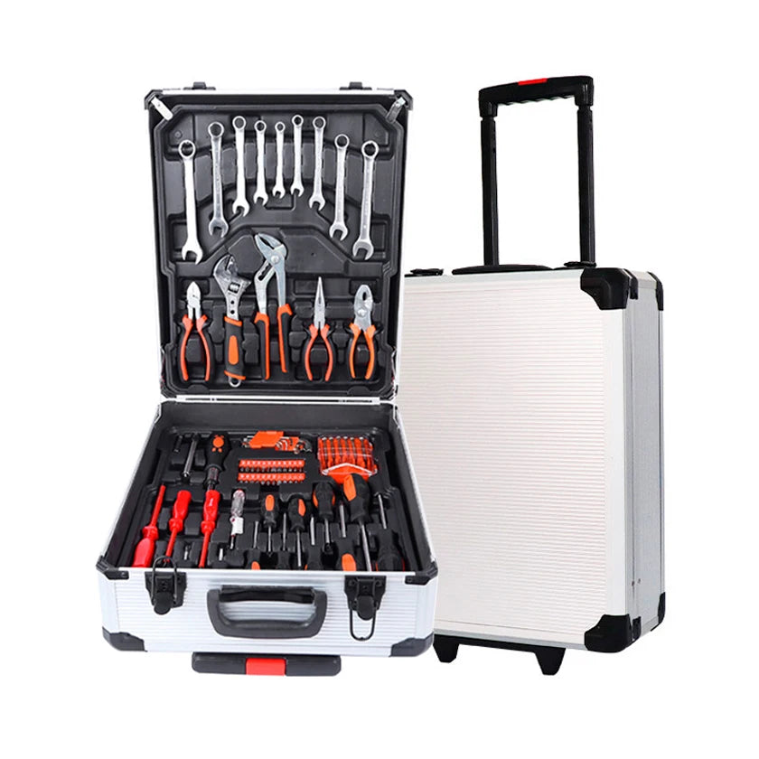 Hardware Tools 187 Pieces Aluminum Trolley Box Auto Repair Tools Suitable for Household Auto Repair Ratchet Wrench Set